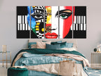 Colorful Abstract Face & Piano Canvas Print – Bold Music-Themed Pop Art, Vibrant Facial Expression Décor