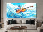 Surrealistische Wave Cello Canvas Print – Oceaan-thema muziekdecoratie, dynamische aqua-beweging kunstwerken