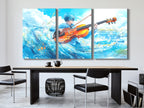 Surrealistische Wave Cello Canvas Print – Oceaan-thema muziekdecoratie, dynamische aqua-beweging kunstwerken