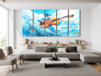 Surrealistische Wave Cello Canvas Print – Oceaan-thema muziekdecoratie, dynamische aqua-beweging kunstwerken