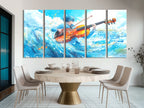Surrealistische Wave Cello Canvas Print – Oceaan-thema muziekdecoratie, dynamische aqua-beweging kunstwerken