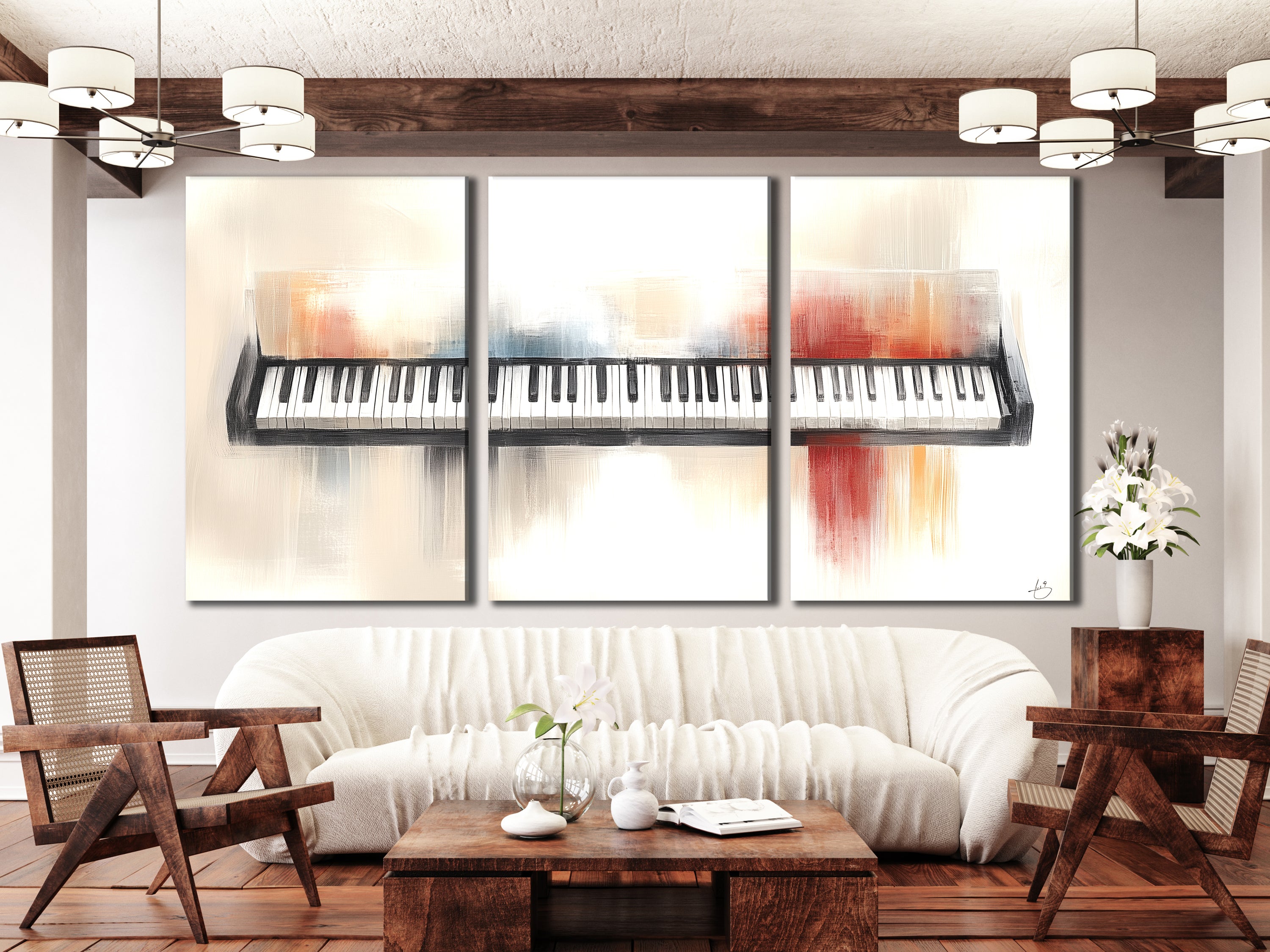 Schilderachtig toetsenbord canvas print – moderne pianokunst, subtiele penseelstreekkleur voor eigentijdse inrichting