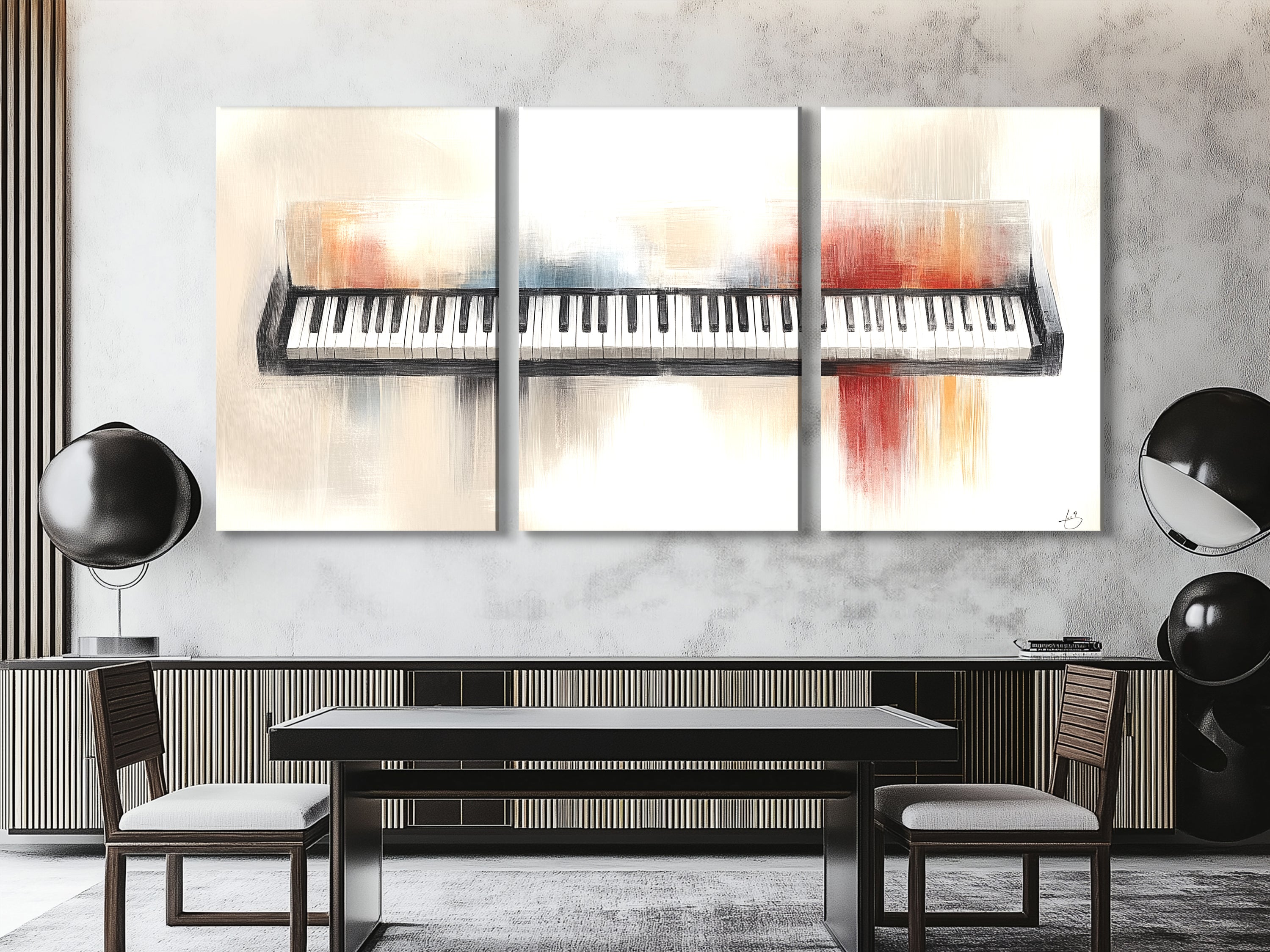 Schilderachtig toetsenbord canvas print – moderne pianokunst, subtiele penseelstreekkleur voor eigentijdse inrichting