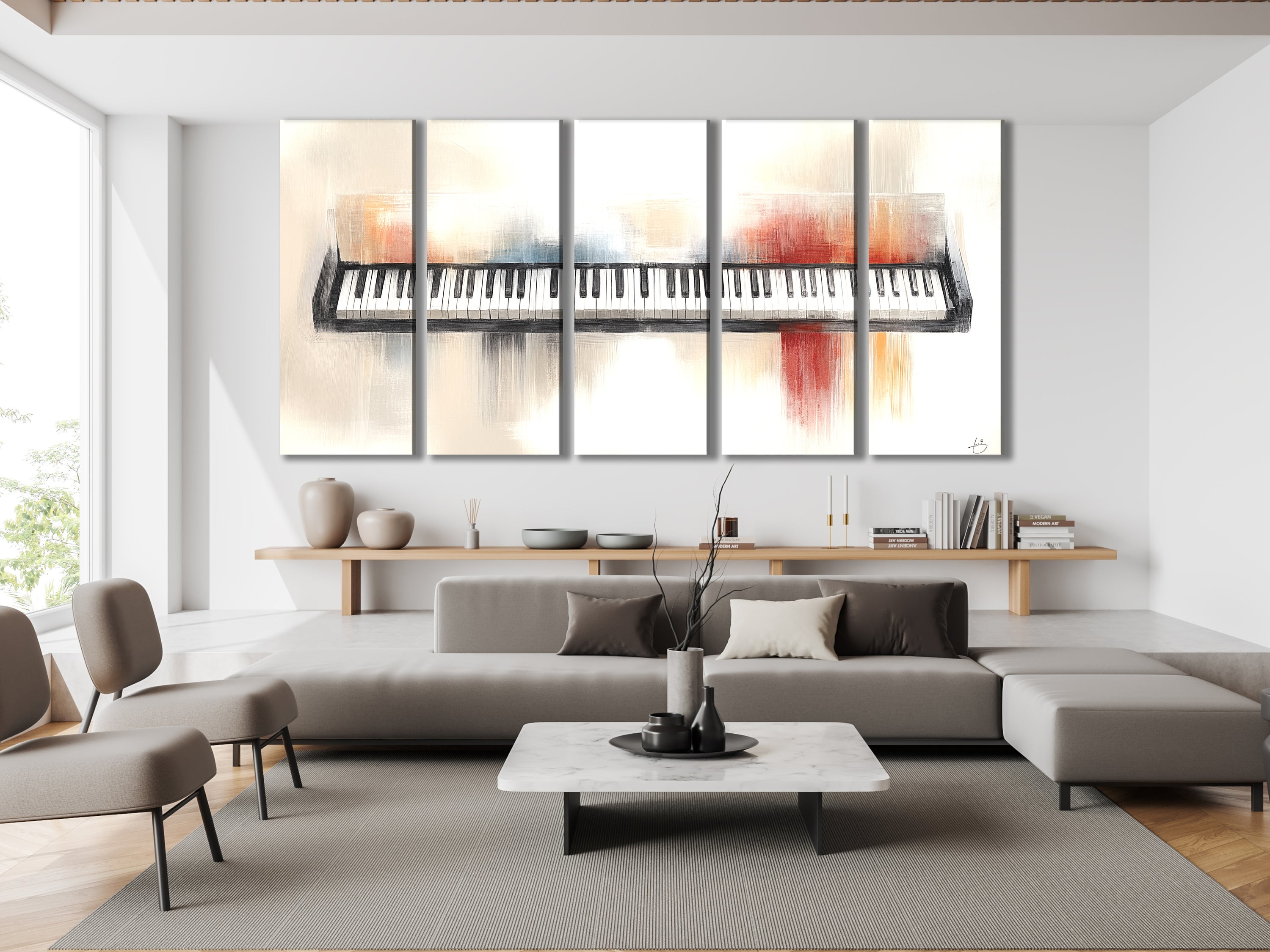 Schilderachtig toetsenbord canvas print – moderne pianokunst, subtiele penseelstreekkleur voor eigentijdse inrichting