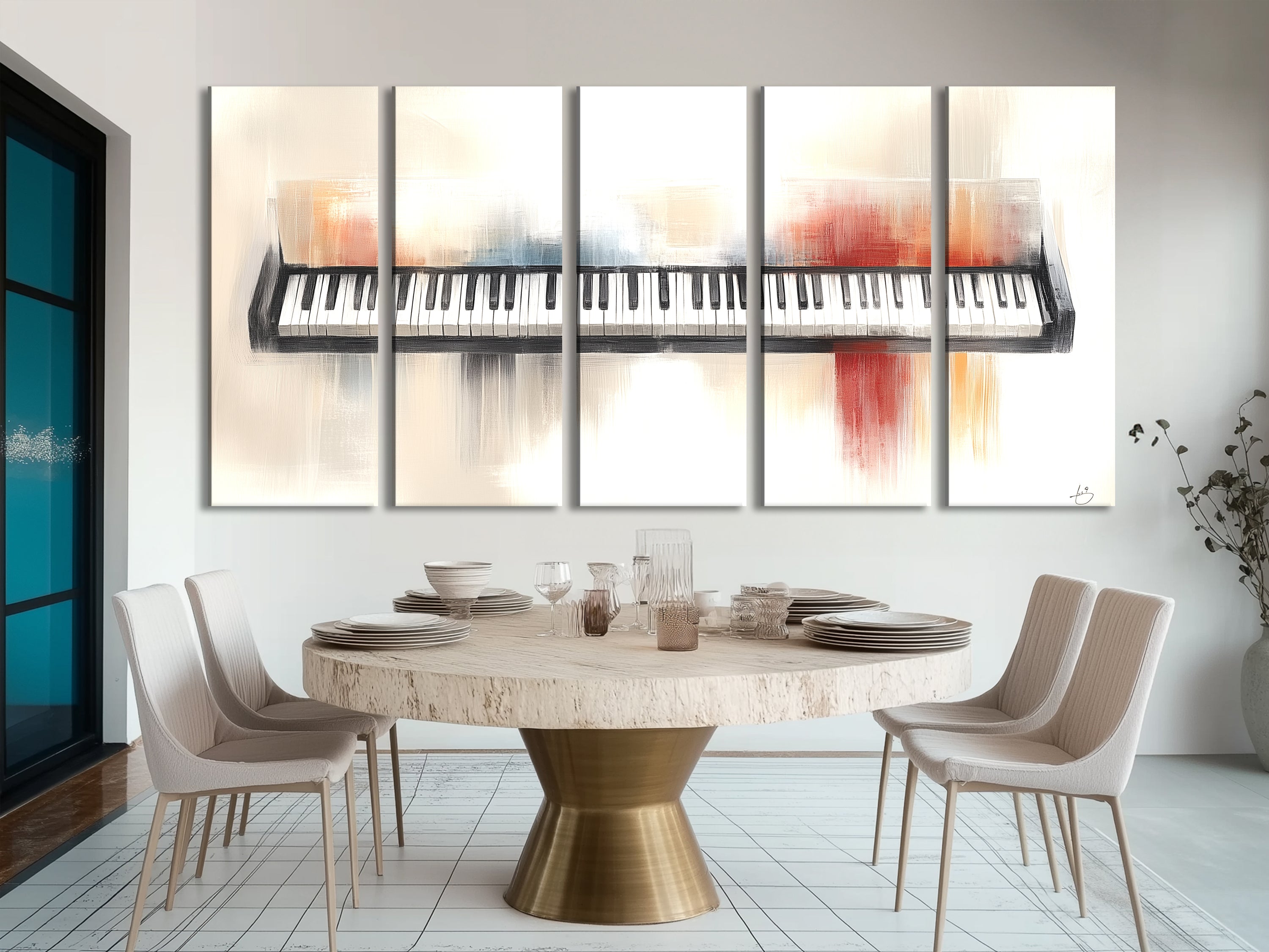 Schilderachtig toetsenbord canvas print – moderne pianokunst, subtiele penseelstreekkleur voor eigentijdse inrichting