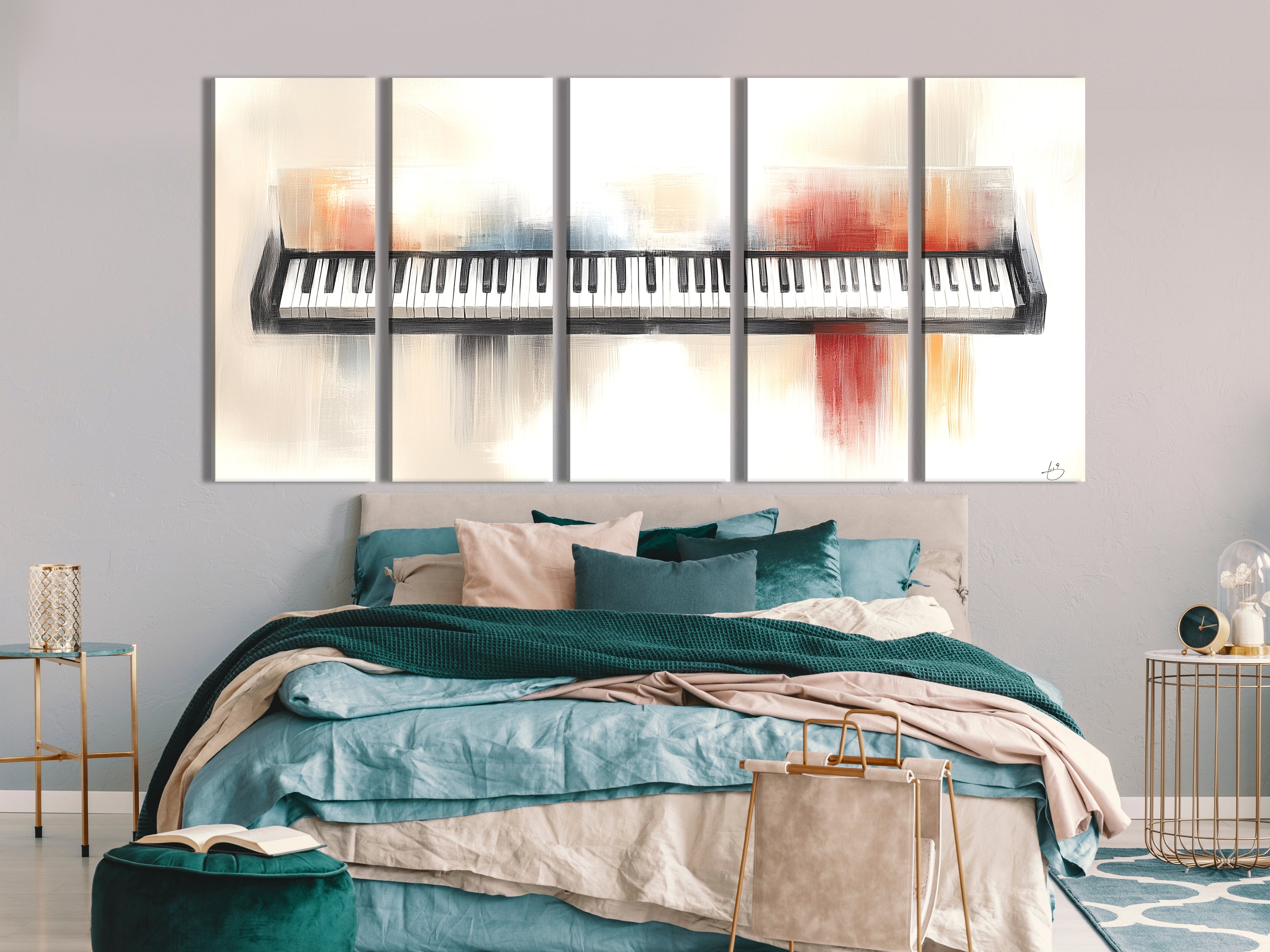 Schilderachtig toetsenbord canvas print – moderne pianokunst, subtiele penseelstreekkleur voor eigentijdse inrichting