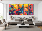 Levendig koperen trio canvas print - Explosieve hoornspelers kunstwerk, Jazz-Funk festival decor