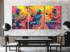 Levendig koperen trio canvas print - Explosieve hoornspelers kunstwerk, Jazz-Funk festival decor