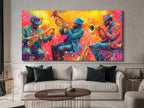 Levendig koperen trio canvas print - Explosieve hoornspelers kunstwerk, Jazz-Funk festival decor