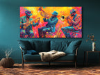 Levendig koperen trio canvas print - Explosieve hoornspelers kunstwerk, Jazz-Funk festival decor