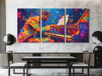 Levendige Pianist Canvas Print - Gedurfde Kleurspat Pianokunst, Opvallende Jazzmuziekdecoratie