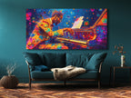 Levendige Pianist Canvas Print - Gedurfde Kleurspat Pianokunst, Opvallende Jazzmuziekdecoratie