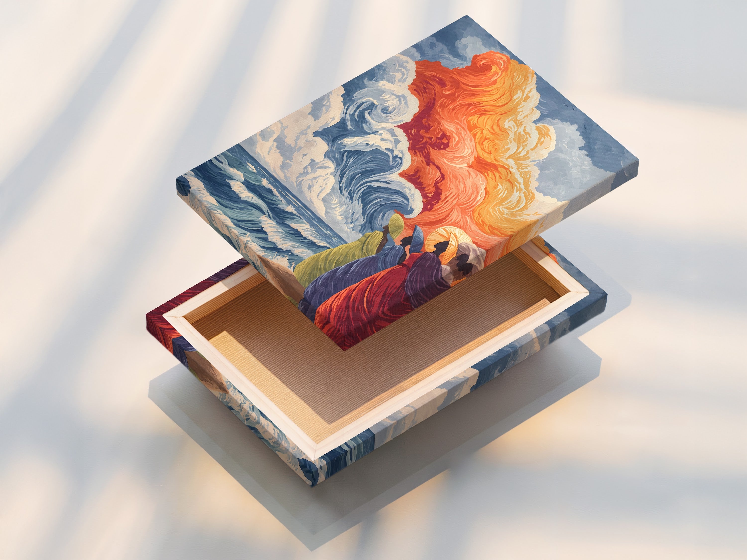 This stretched canvas print features our stunning ocean wave artwork. The canvas texture enhances the beauty of the beach scene. Perfect for adding a touch of coastal charm to your living room or bedroom. Shop now for stretched canvas prints and elevate your home decor with our ocean artwork.