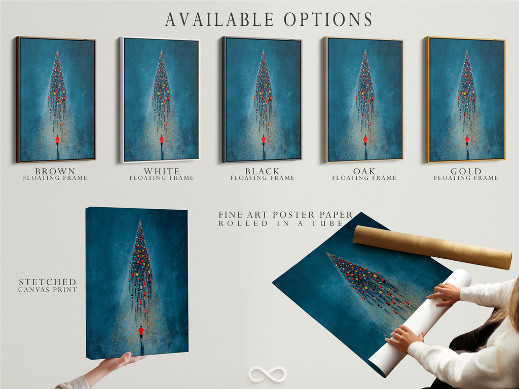 Explore the available options for the aerial swimmers artwork. Choose from a stretched canvas print a fine art poster paper or a floating frame. Each option enhances the ocean sports theme of the artwork. The artwork is ideal for home office decor or sports clinics. Find the perfect fit for your space.