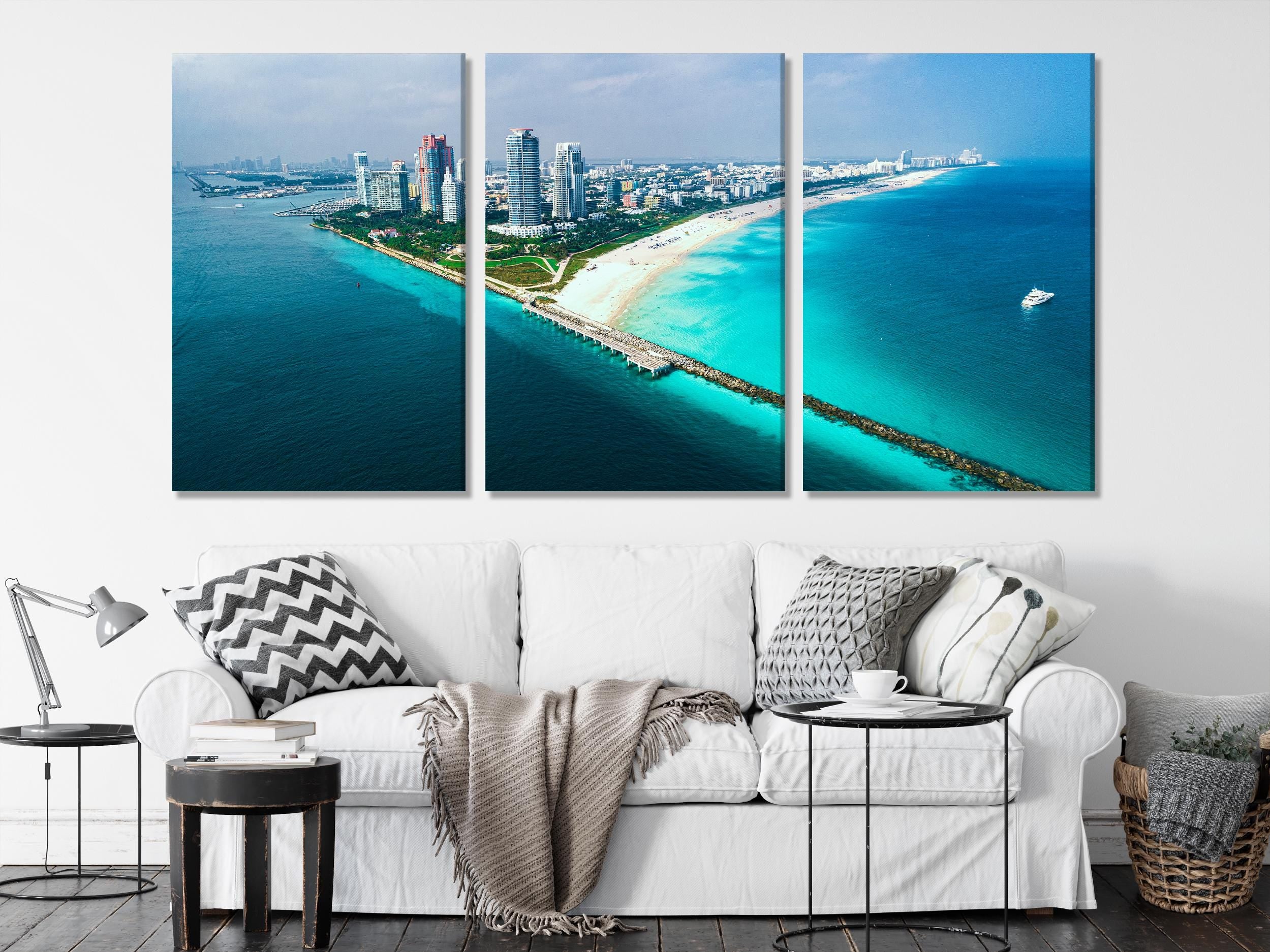 Large Miami South Beach Canvas Print, Aerial Florida Coastline Wall Art, XXL Miami FL Artwork, Stunning Miami Beach Canvas for Modern Decor