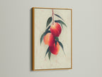 Admire the luxurious touch of a gold frame. It enhances the peach fruit botanical wall art. This artwork is perfect for elevating kitchen decor and farmhouse style. The golden hue adds a touch of glamour. It creates a stunning focal point in any room.