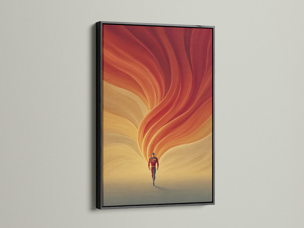 The Abstract Runner Canvas Art is presented in a black frame. The black frame adds a bold contrast. The warm orange swirl artwork becomes a focal point. Ideal for contemporary art lovers. It enhances any space with a touch of modern elegance.