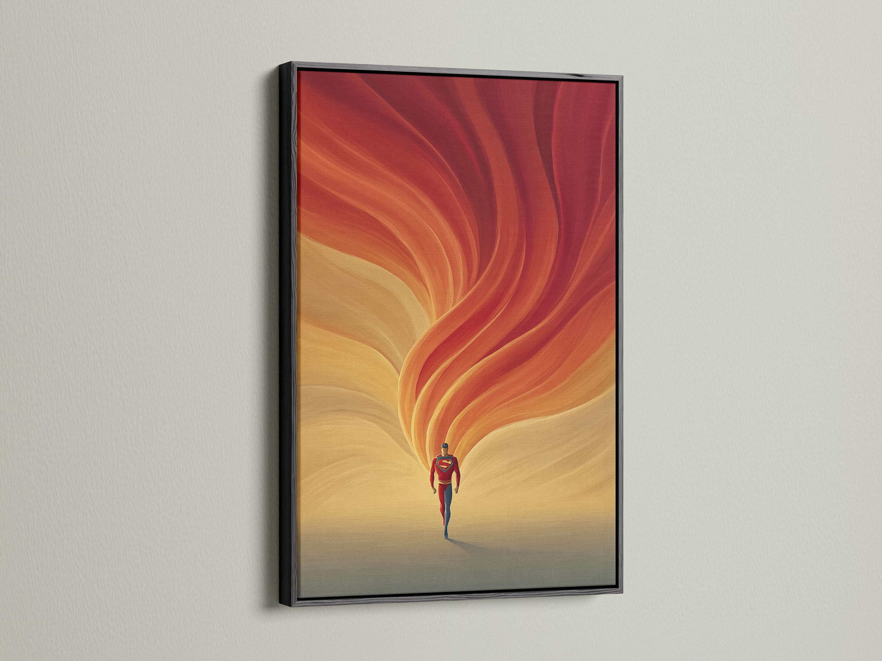 The Abstract Runner Canvas Art is presented in a black frame. The black frame adds a bold contrast. The warm orange swirl artwork becomes a focal point. Ideal for contemporary art lovers. It enhances any space with a touch of modern elegance.