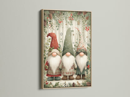 Christmas Gnomes Canvas Print - Holiday Gnome Wall Art, Scandinavian Winter Decor for Farmhouse Kitchen Wall Decor