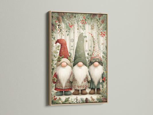 Christmas Gnomes Canvas Print - Holiday Gnome Wall Art, Scandinavian Winter Decor for Farmhouse Kitchen Wall Decor