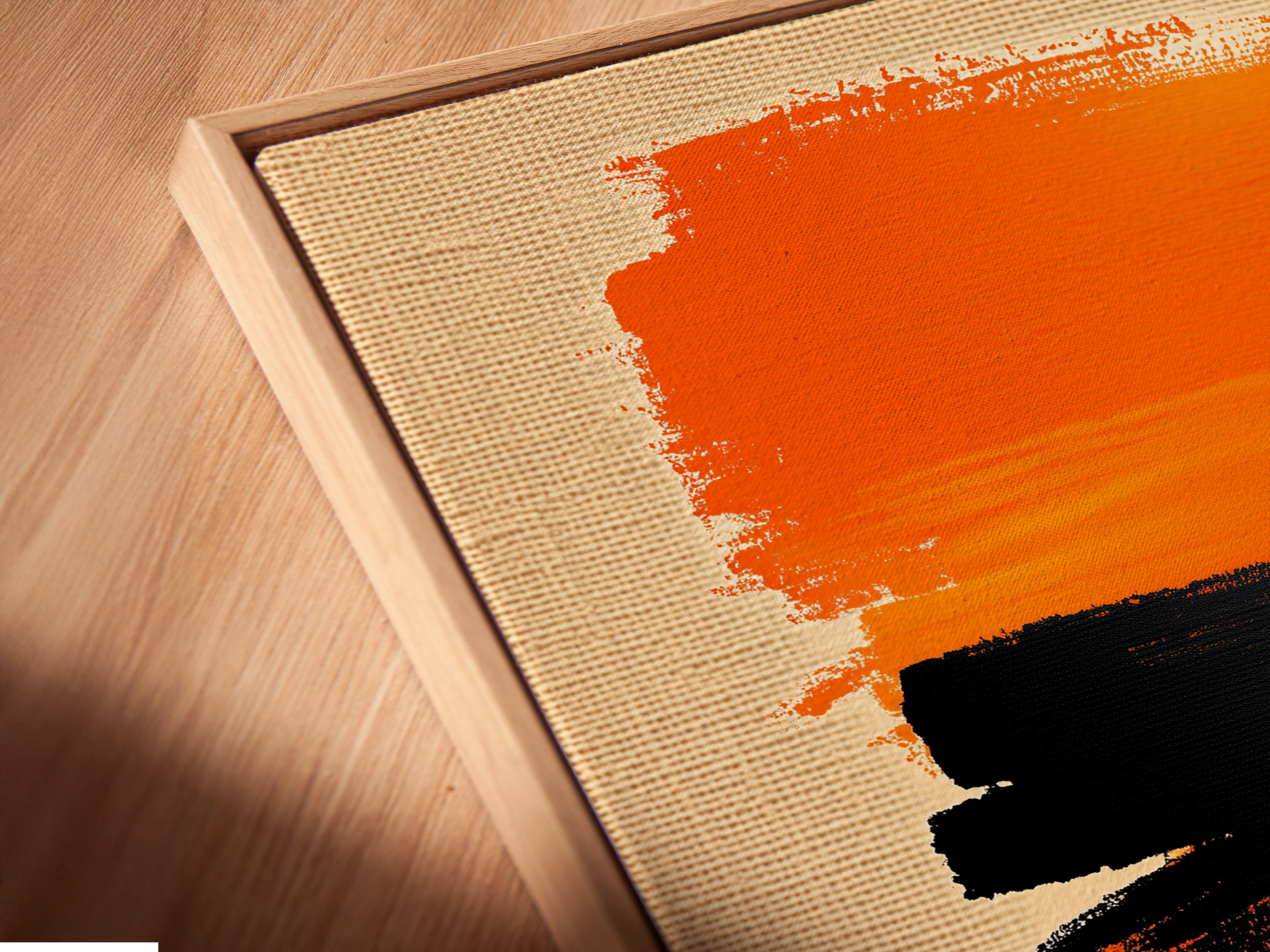 A close-up of the Abstract Brush Stroke Art in a floating frame. The canvas print highlights the textured artwork. The floating frame adds a touch of elegance. Perfect for showcasing modern artwork in your home or office.