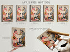 Available options for the fox chess game artwork are displayed. Choose from a stretched canvas print a fine art poster paper or a floating frame. Each option offers a unique way to showcase this animal artwork.