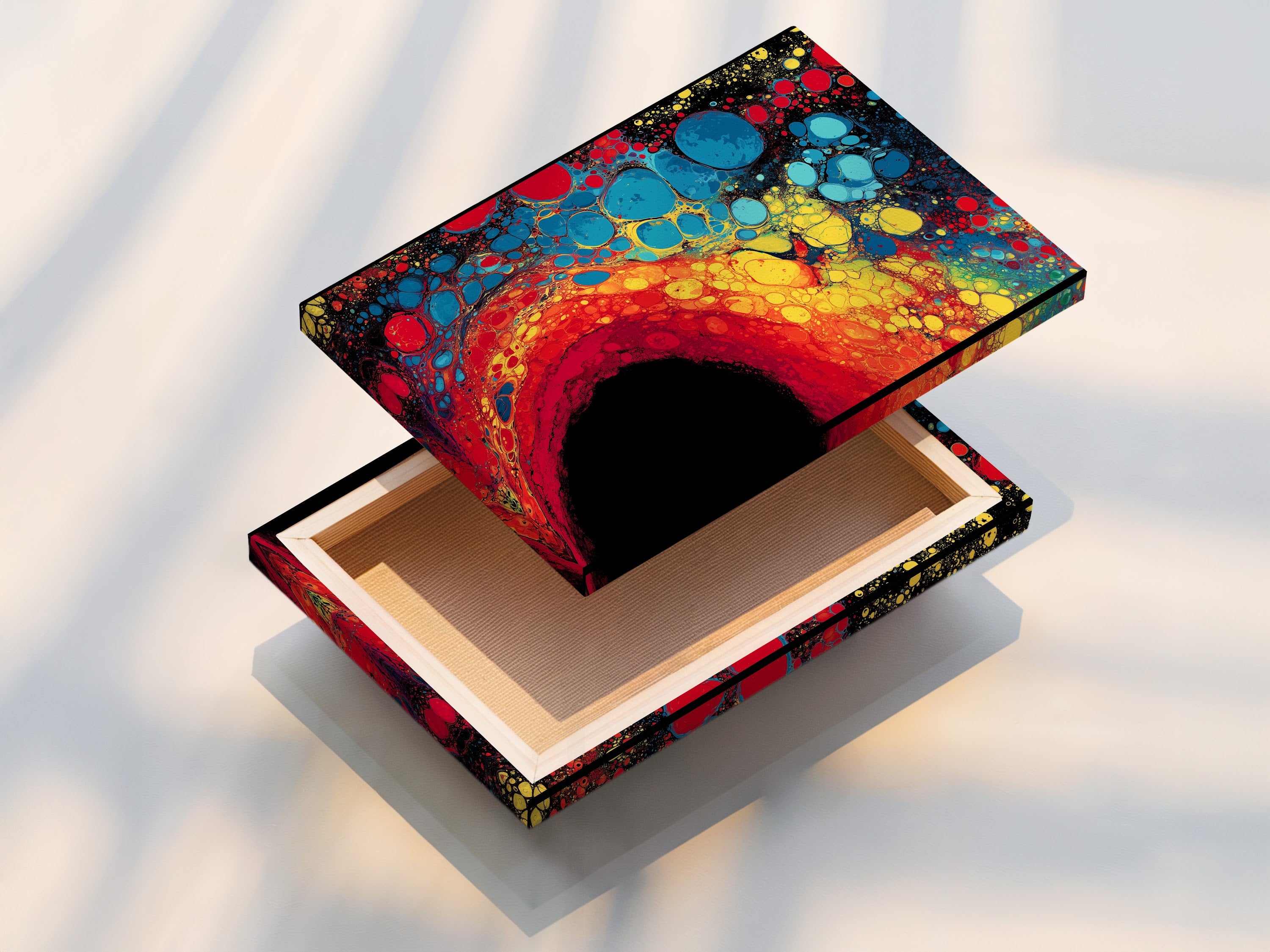 A stretched canvas print is displayed. The canvas texture adds depth to the artwork. It gives it a gallery-wrapped finish. This method is ideal for displaying art without needing a frame. It is ready to hang.