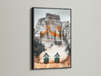 Make a bold statement with desert adventure art. This motorcycle wall art is showcased in a black frame. Ideal sports canvas print for man cave decor. Homeowners and garage owners will love this off road racing artwork. Add a touch of adventure artwork to your office or sports bar with this desert landscape motorcycle print.