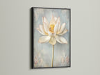 Lotus Flower artwork in a black floating frame. This zen wall art creates a focal point. It complements modern interiors. A wonderful piece for living room wall art bedroom wall decor yoga studios and spas.