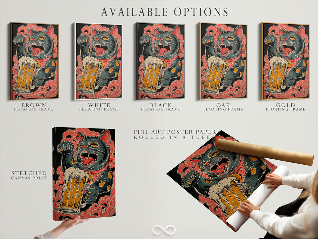 Available options are showcased. Options include a stretched canvas print. Fine art poster paper is also available. You can have it in a floating frame. Explore various display styles to suit your taste.