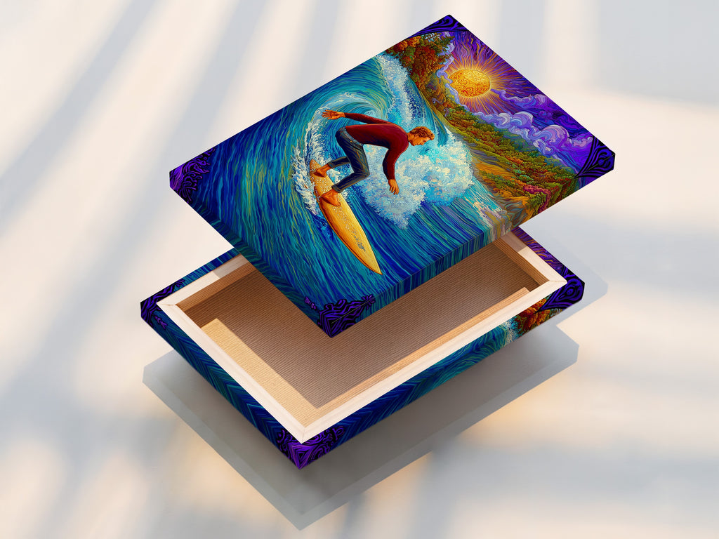 Psychedelischer Surfer Kunstdruck - Lebendige Ozeanwellen Wandkunst, buntes Surfposter, Boho Strand Dekor, Trippy Natur Kunstwerk