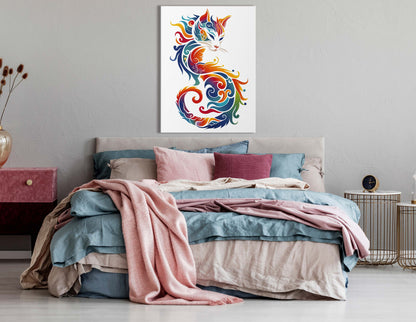 Vibrant Swirl Abstract Cat Wall Art