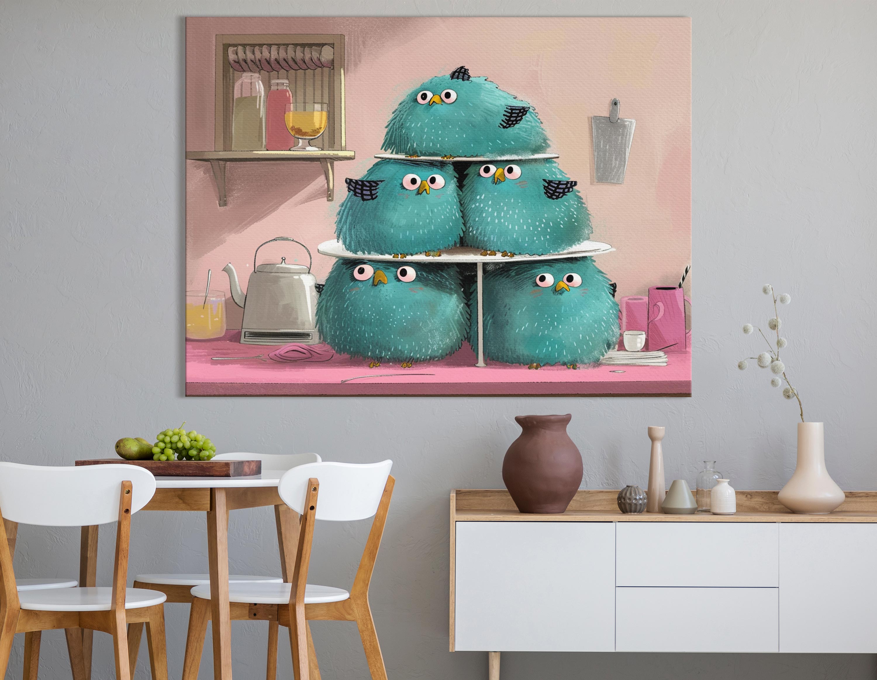 Adorable Bird Trio on Dessert Stand Wall Decor