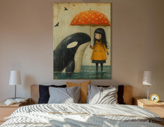 Conmovedora orca y niña - Lienzo impreso
