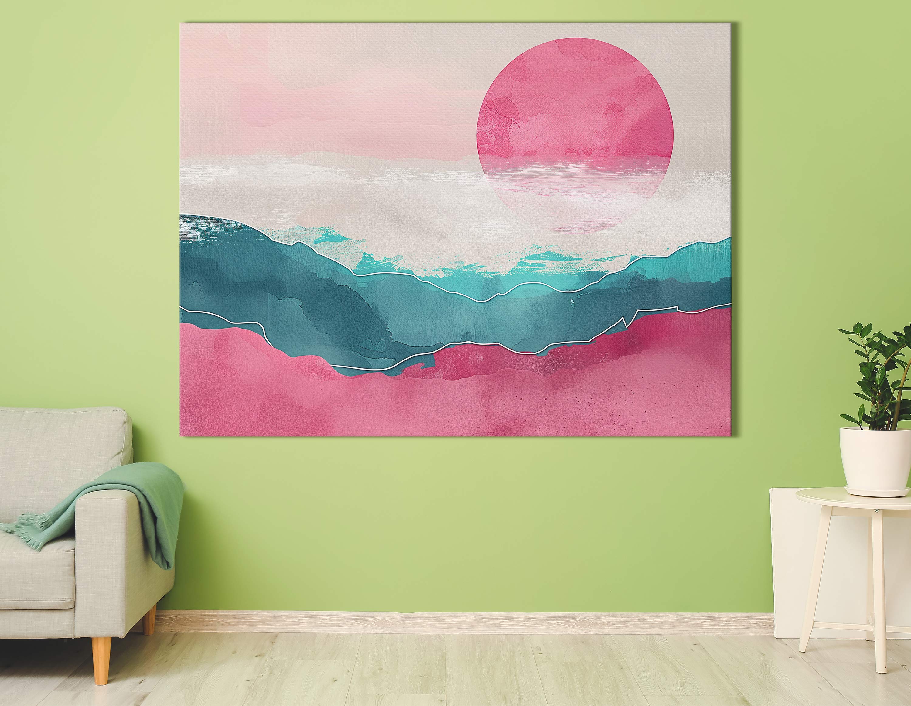 Pink Sunset Over Mountains Abstract Wall Decor