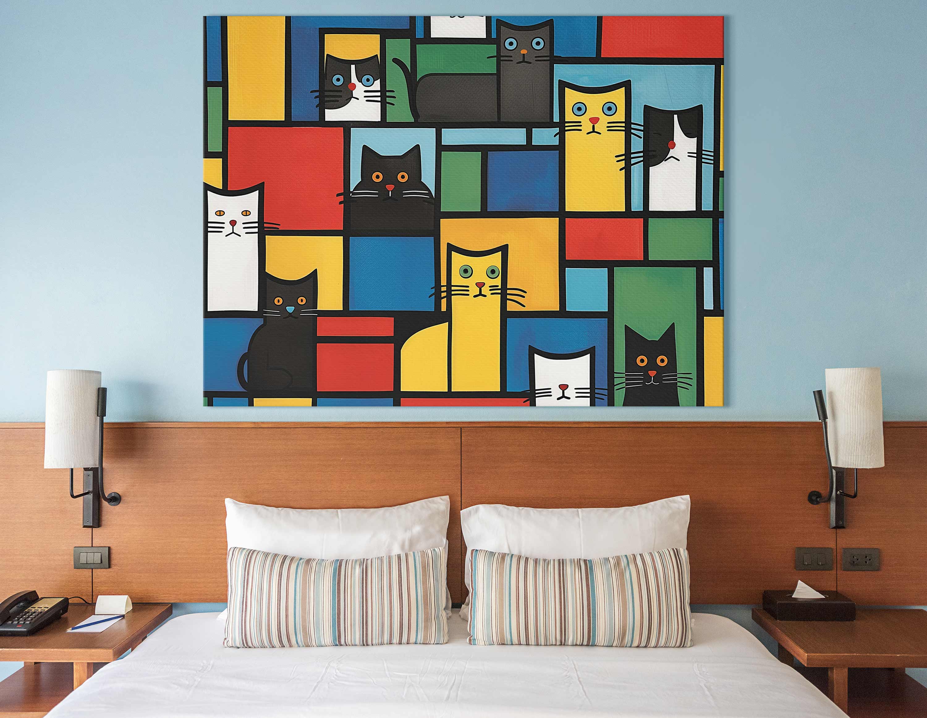 Vivid Cats in Color Blocks  Wall Art 