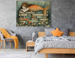 Sleeping Mermaid Among Books Wall Art