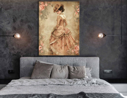 Victorian Lady in Floral Gown - Canvas Print