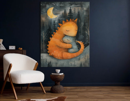 Moonlit Dragon Embrace Canvas Art