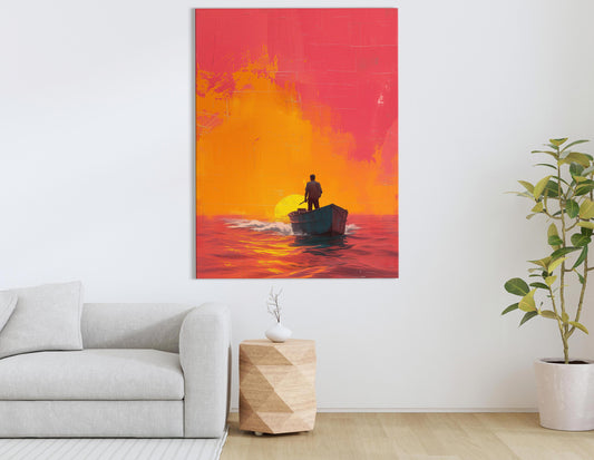 Sunset Boat Scene Wall Art