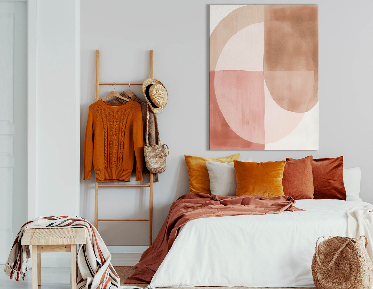 Cream and Pink Circle Canvas Art