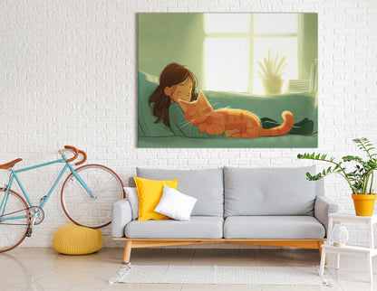 Girl and Cat Artprint