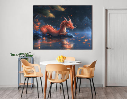 Fantasy Dragon in Moonlit Scene Art Print