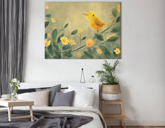 Sunny Yellow Bird and Blooms Wall Hanging