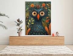 Textured Owl and Flora - Canvas Print
