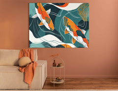 Teal and Orange Koi Fish Artwork