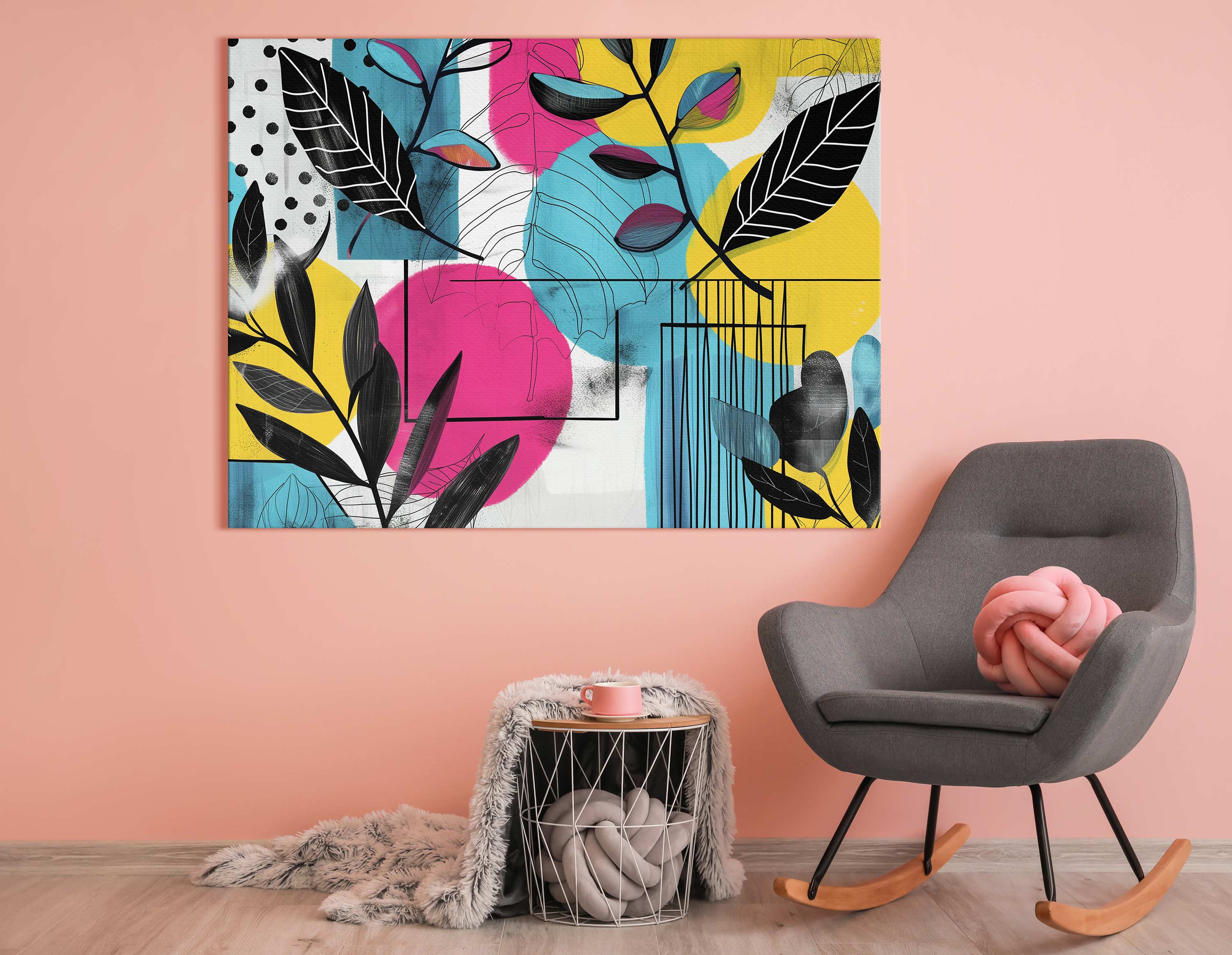 Artistic Pink, Blue, and Yellow Artwork