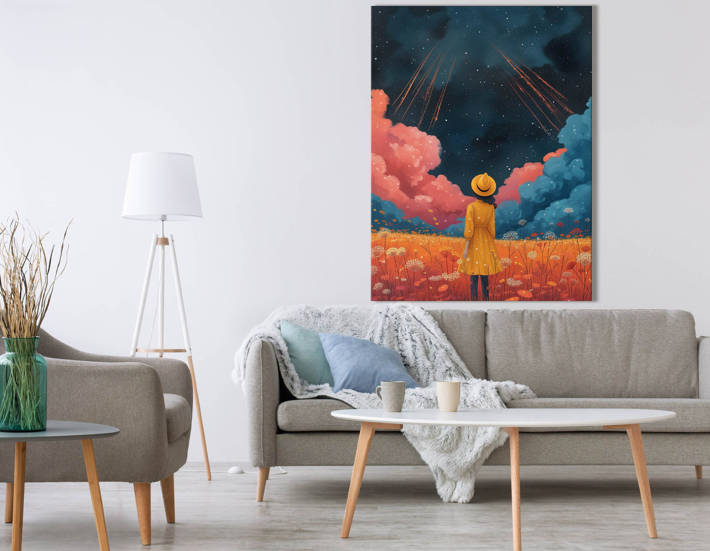 Meteor Shower Over Wildflower Field - Canvas Print