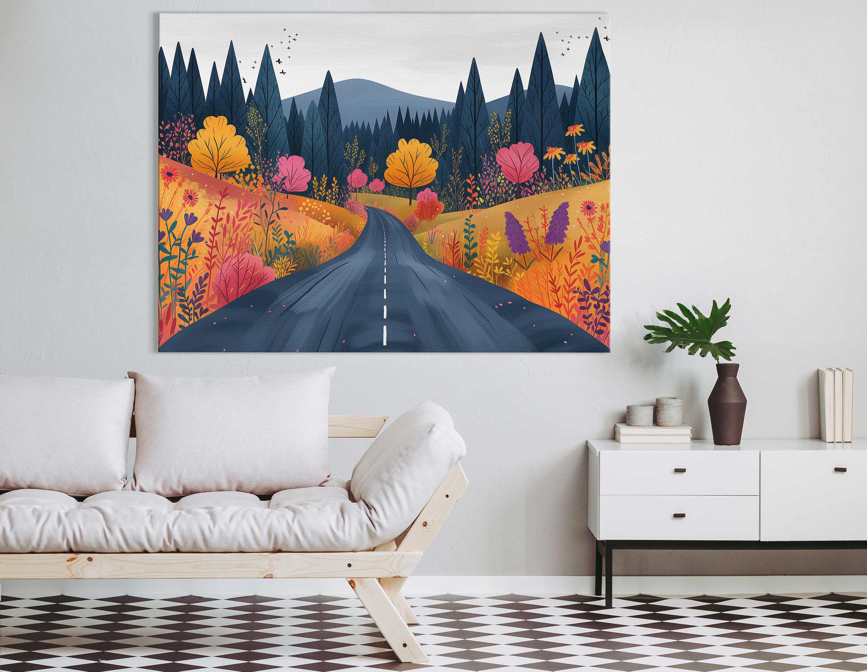 Winding Road Through Fall Forest Wall Art