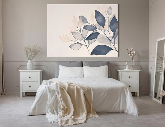 Blue and Beige Leaf Canvas Print